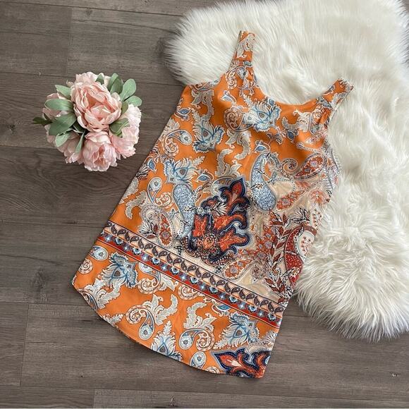 Francesca's Lila Rose Orange Paisley Shift Dress 4 - Picture 1 of 5